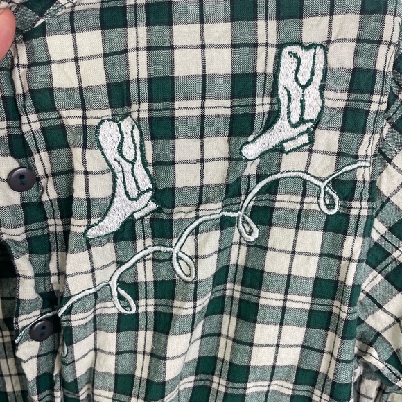 Outback Rider Green Plaid Cowboy Boot Embroidered Flannel M Women’s GUC - Picture 5 of 8